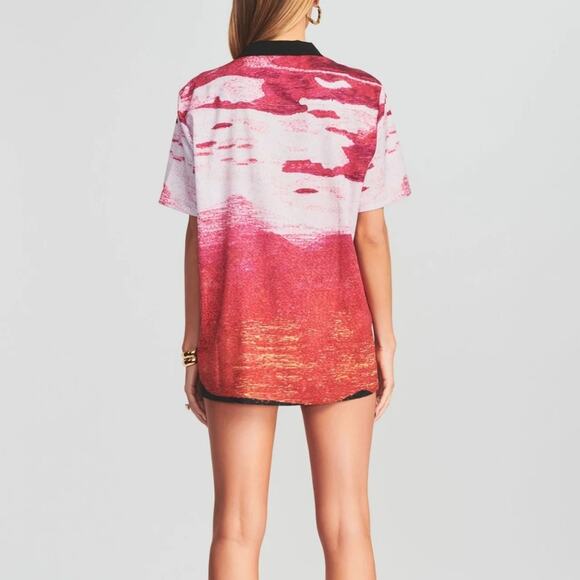 Ser.O.YA Malibu Shirt in Pink Sunset Button Down Short Sleeve Collar Top - Picture 2 of 10